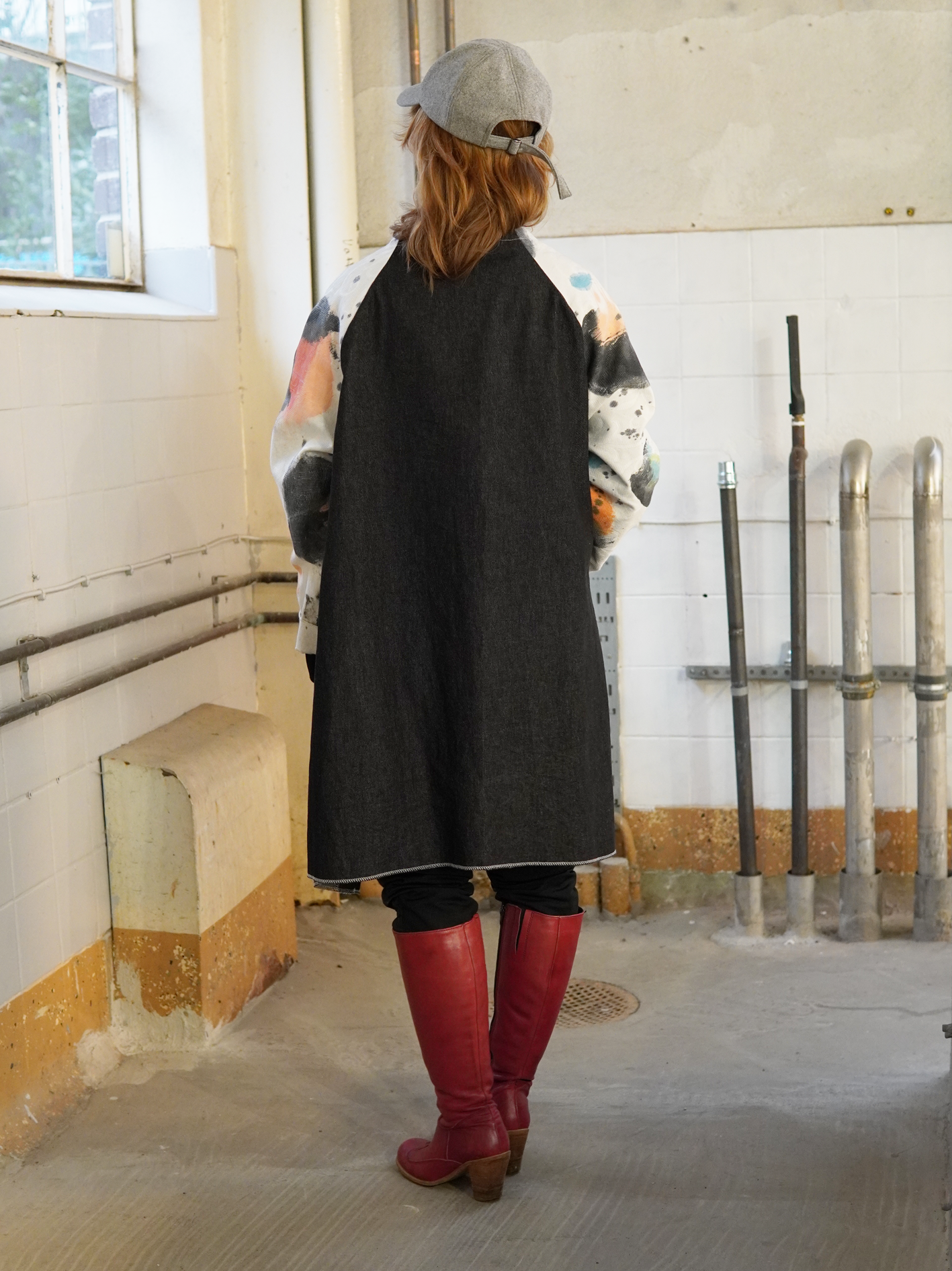 Add new design - Skjortrock: Originalmålad textil + svart denim