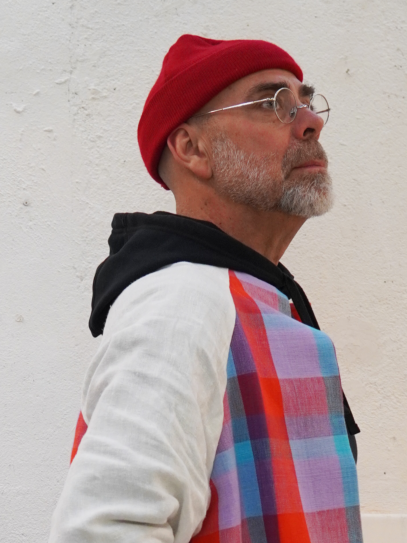 Add new design - Skjortrock: Rutigt möbeltyg + vit linneduk vintage