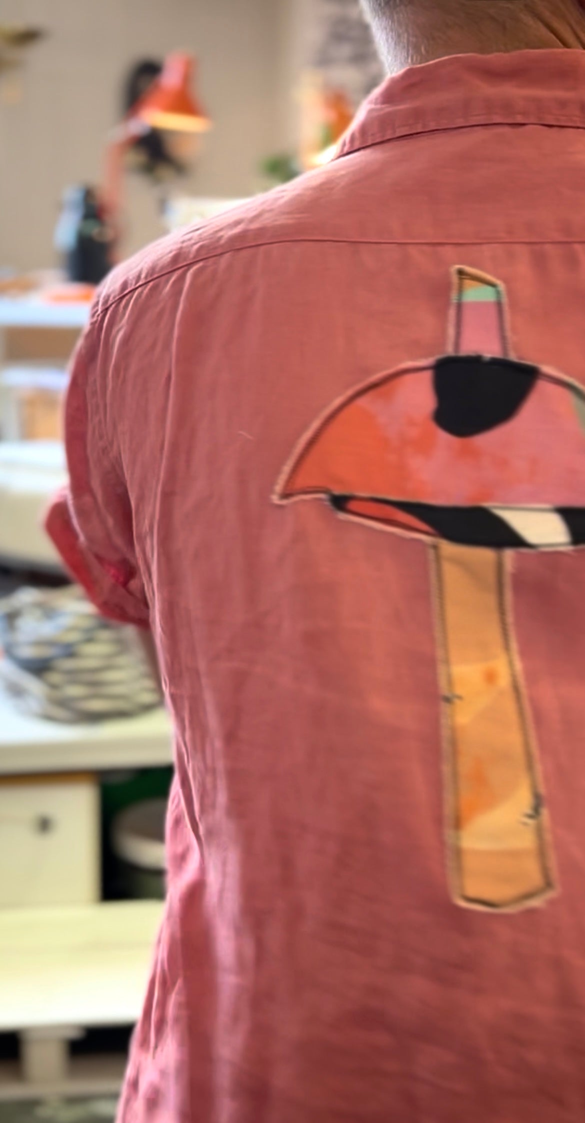 Add new design - Herrskjorta rosa kortärmad + textlkollage