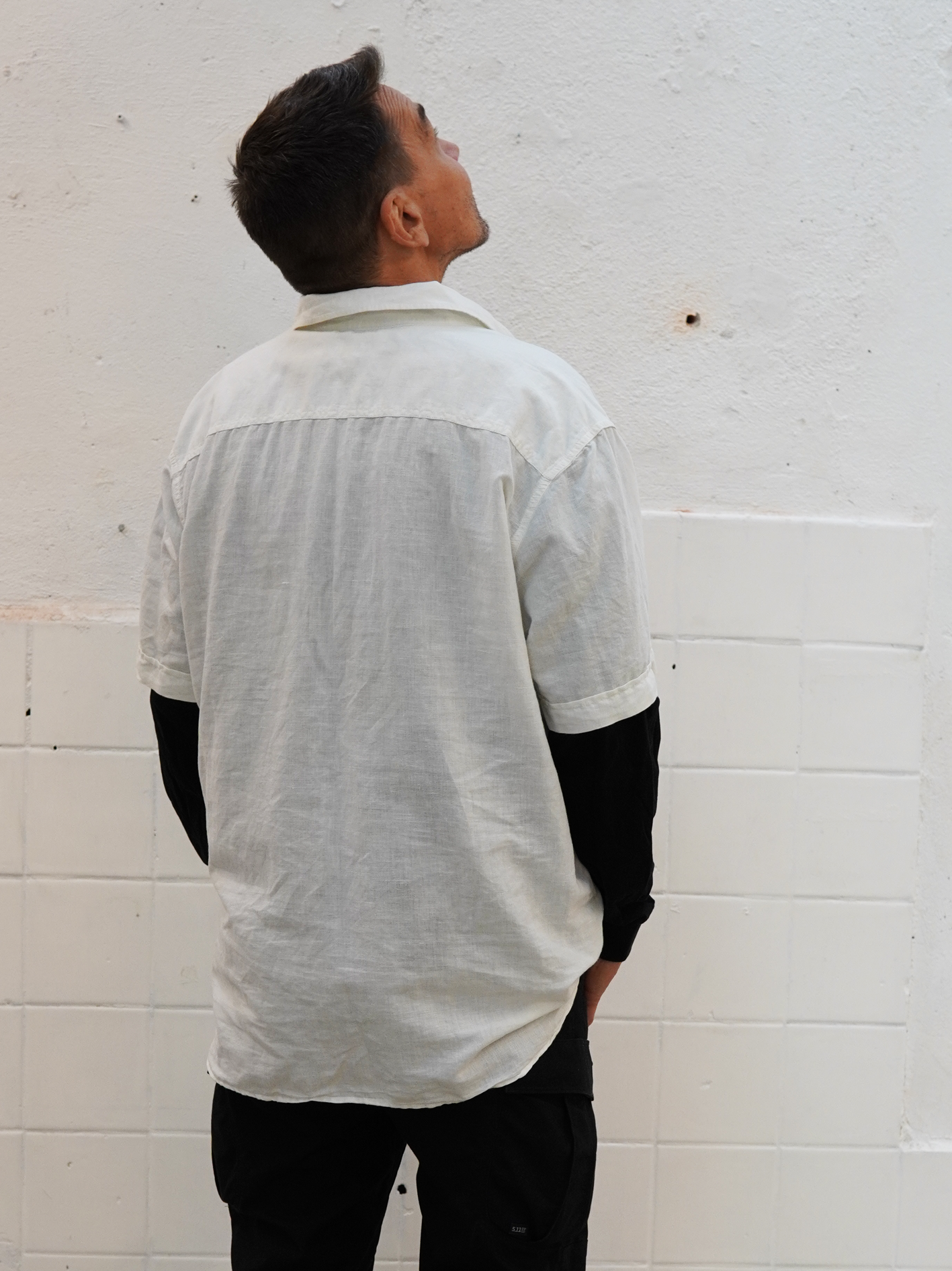 Add new design - Herrskjorta vit kortärmad + textlkollage