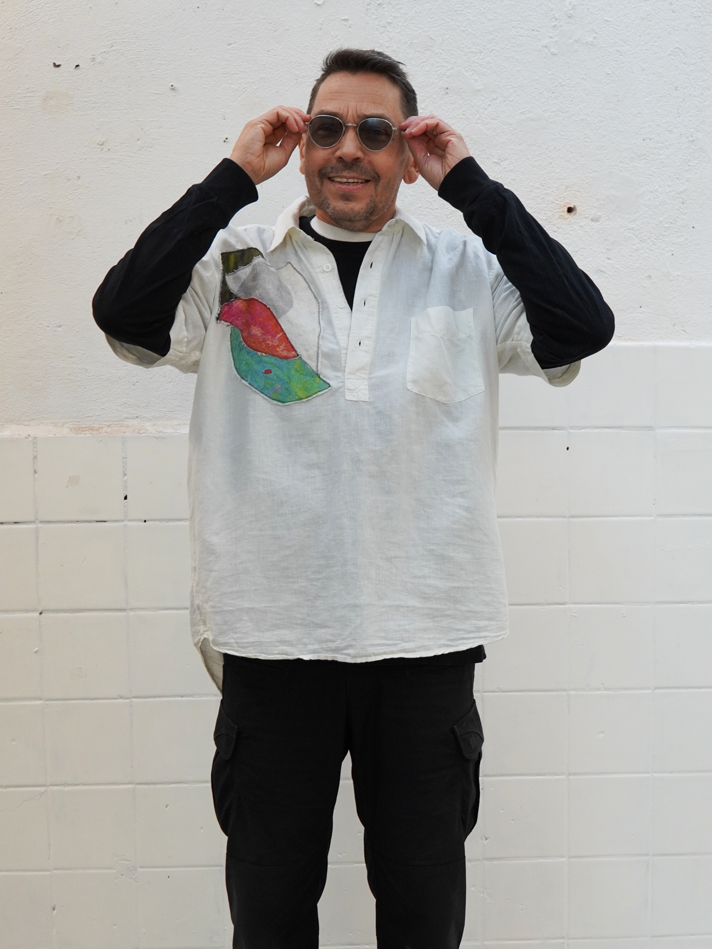 Add new design - Herrskjorta vit kortärmad + textlkollage