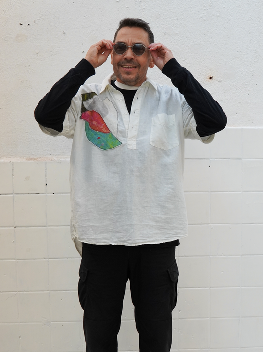 Add new design - Herrskjorta vit kortärmad + textlkollage