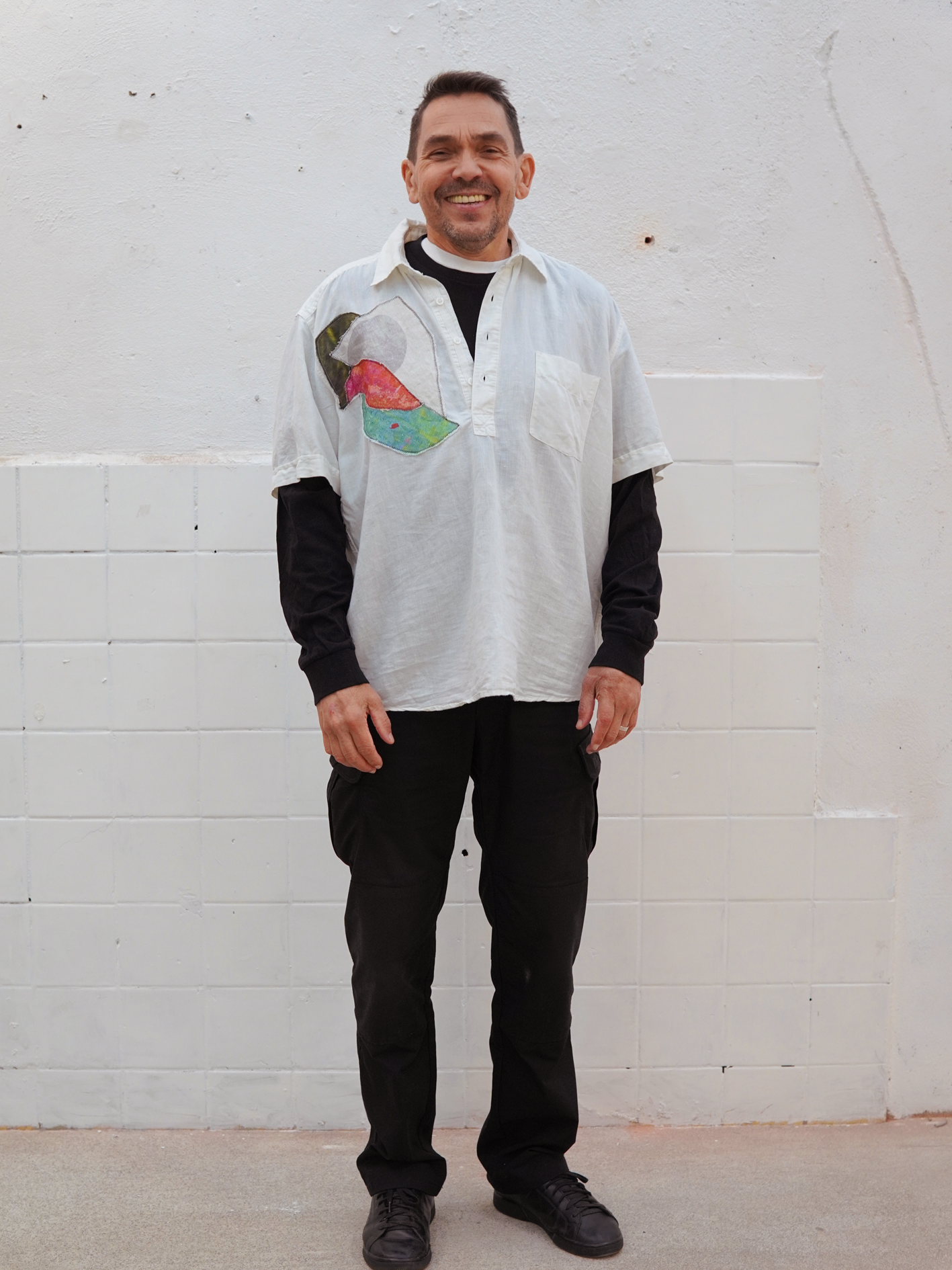 Add new design - Herrskjorta vit kortärmad + textlkollage