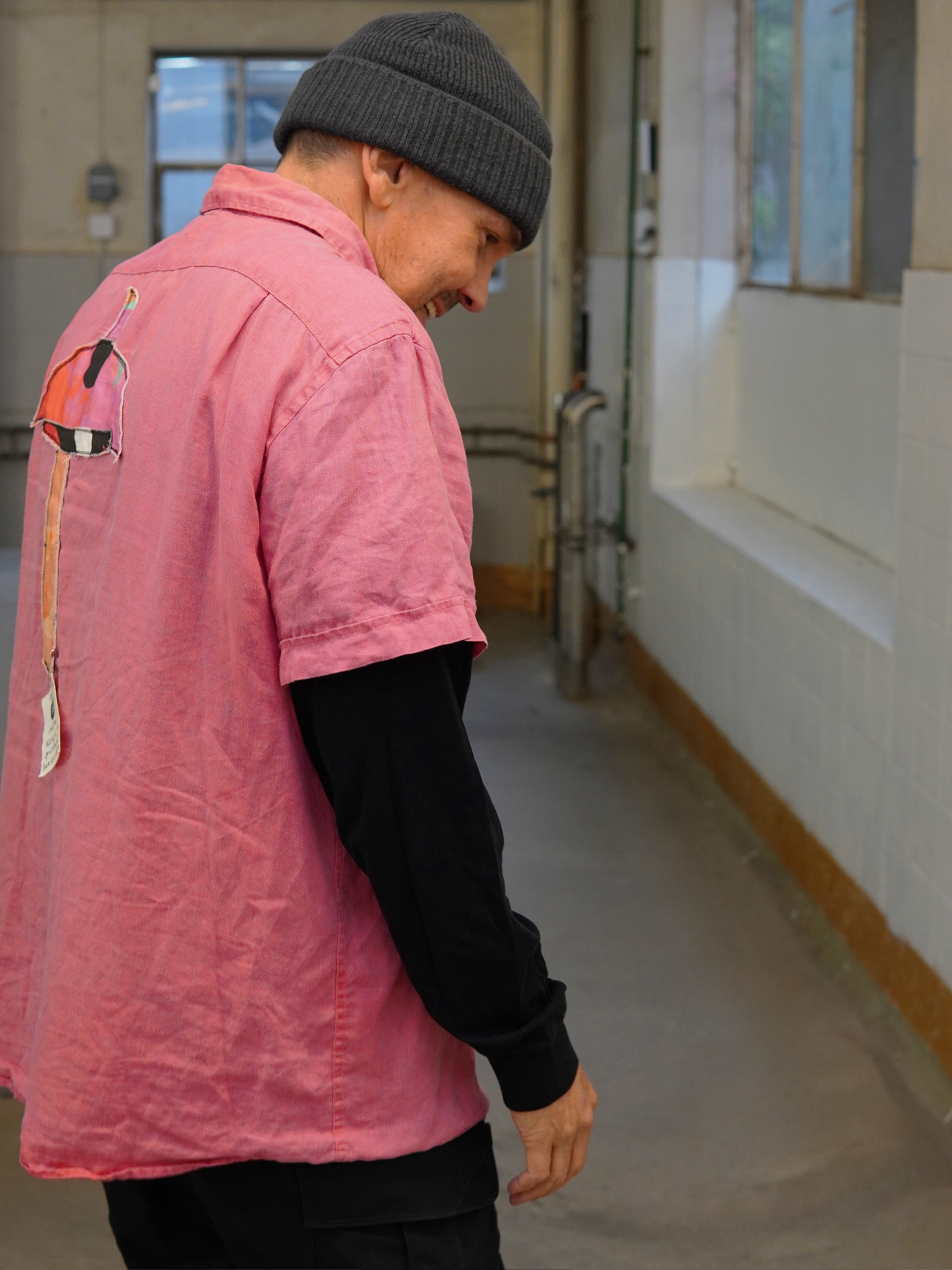 Add new design - Herrskjorta rosa kortärmad + textlkollage