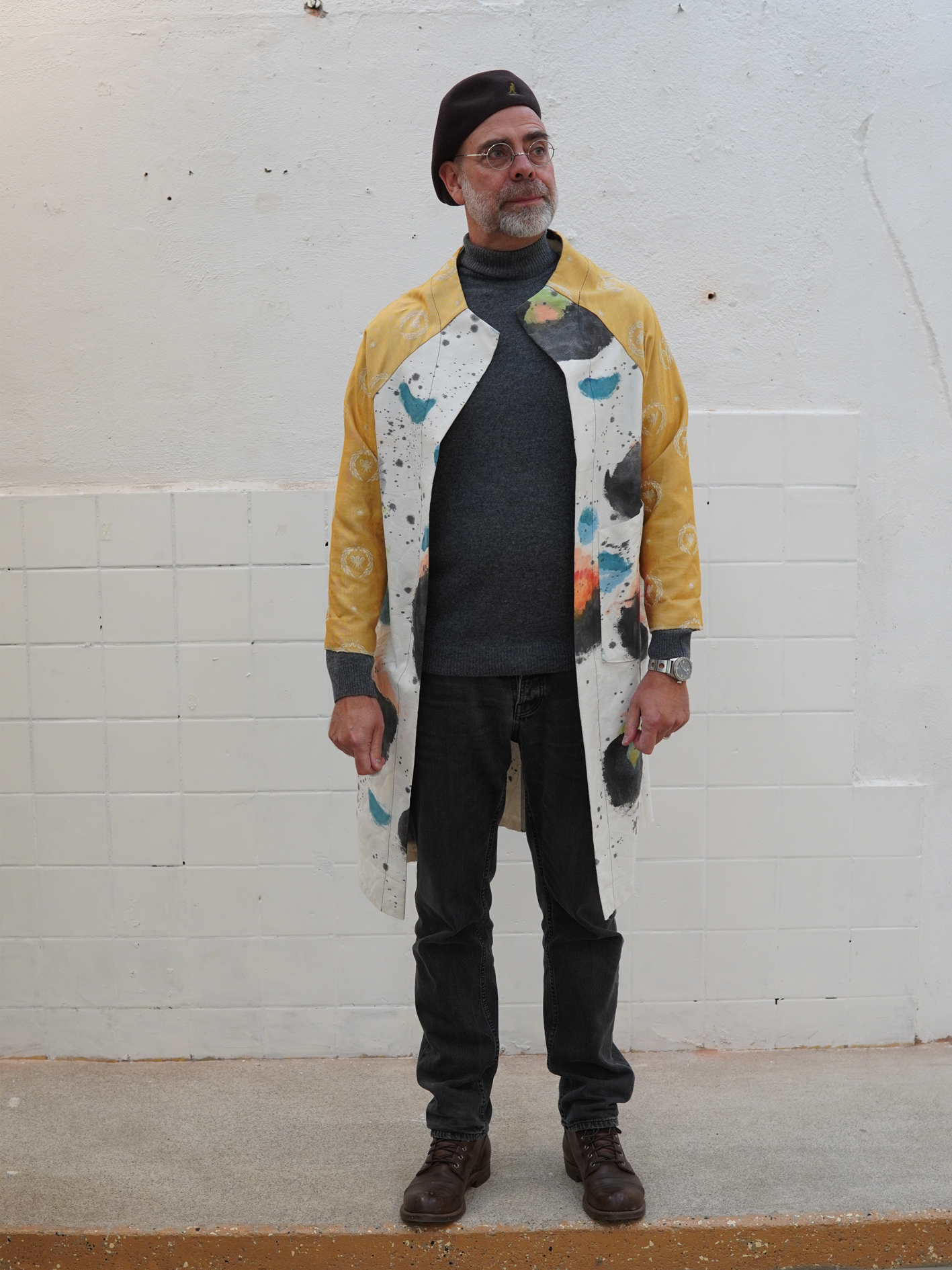 Add new design - Skjortrock: Originalmålad textil + guldärmar