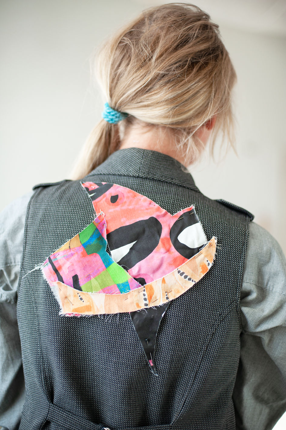 Add new design - Väst + kollage av textilspill stl S