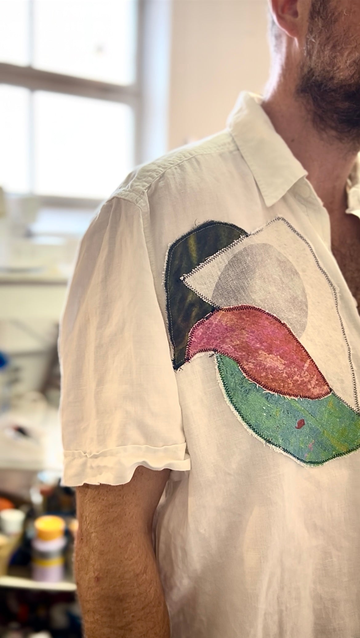 Add new design - Herrskjorta vit kortärmad + textlkollage