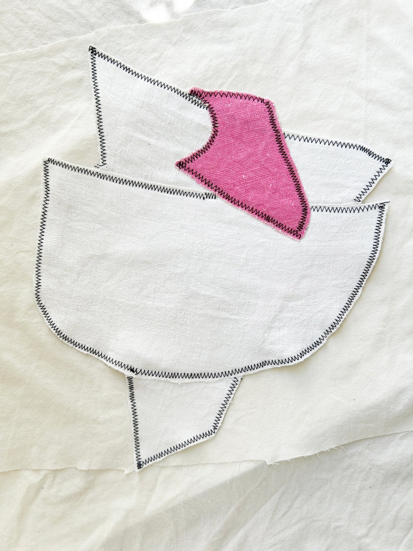 Textilkollage - linneduk + pink