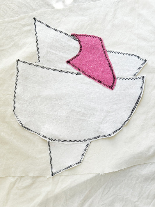 Textilkollage - linneduk + pink