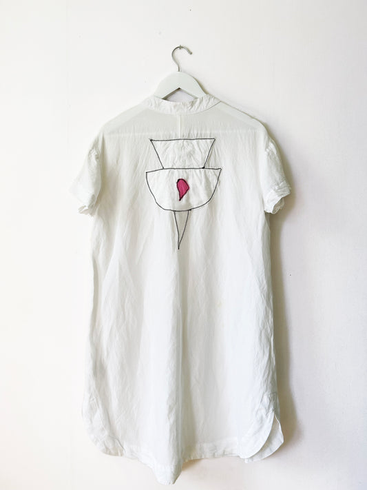 Add new design - Lång skjortblus + kollage av textilspill stl S