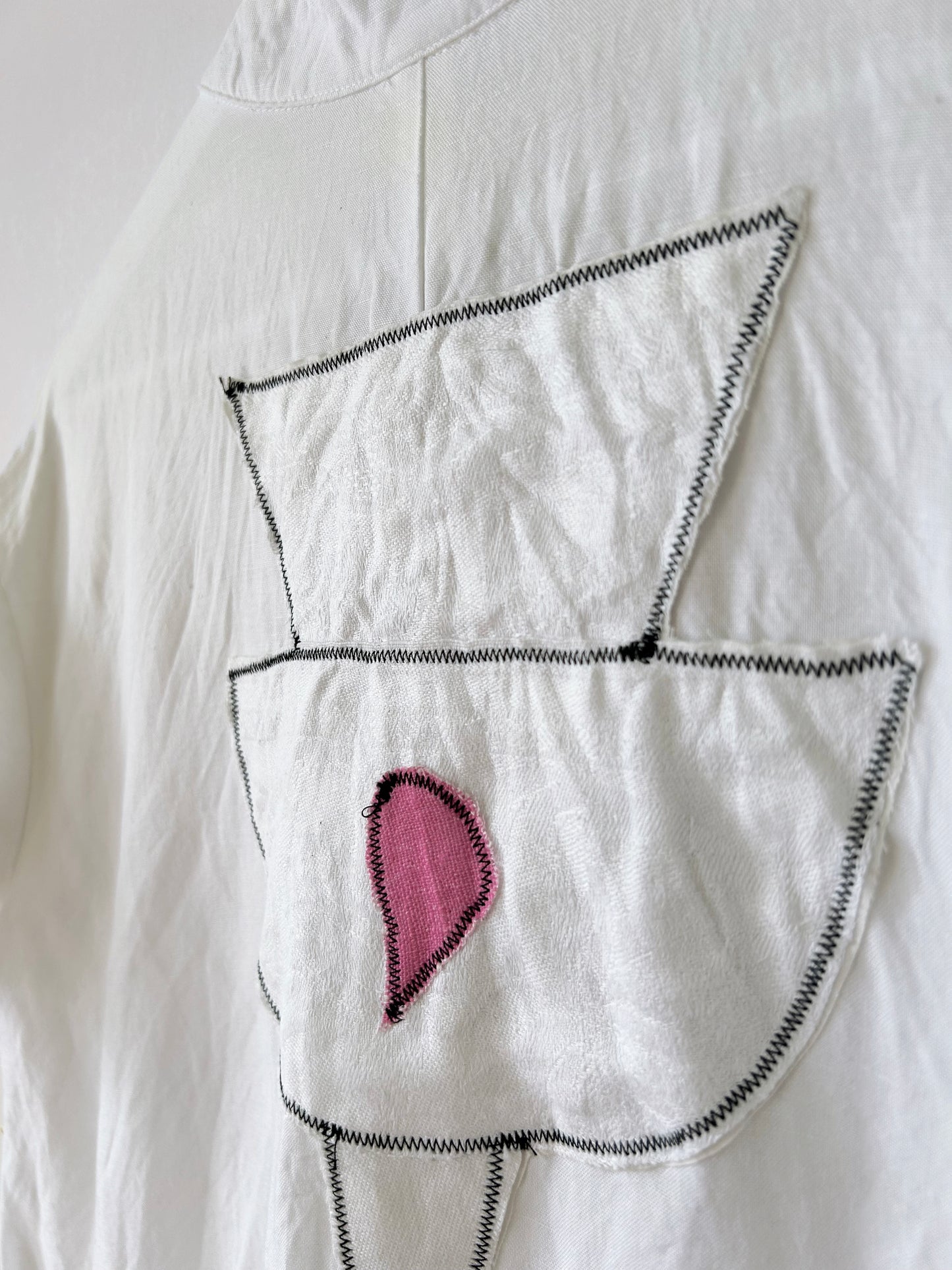 Add new design - Lång skjortblus + kollage av textilspill stl S