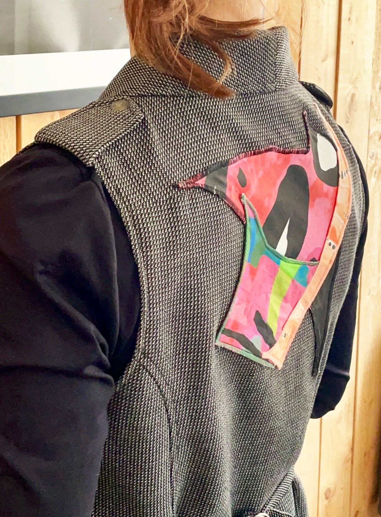 Add new design - Väst + kollage av textilspill stl S