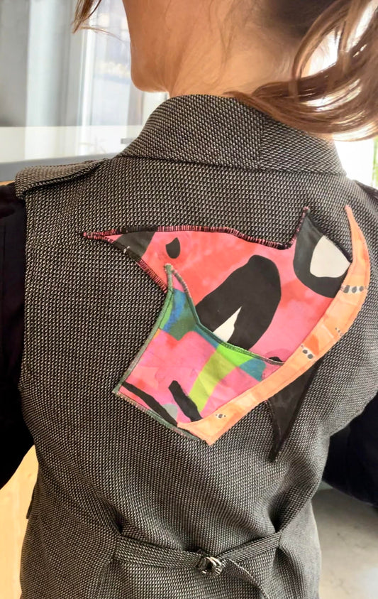 Add new design - Väst + kollage av textilspill stl S